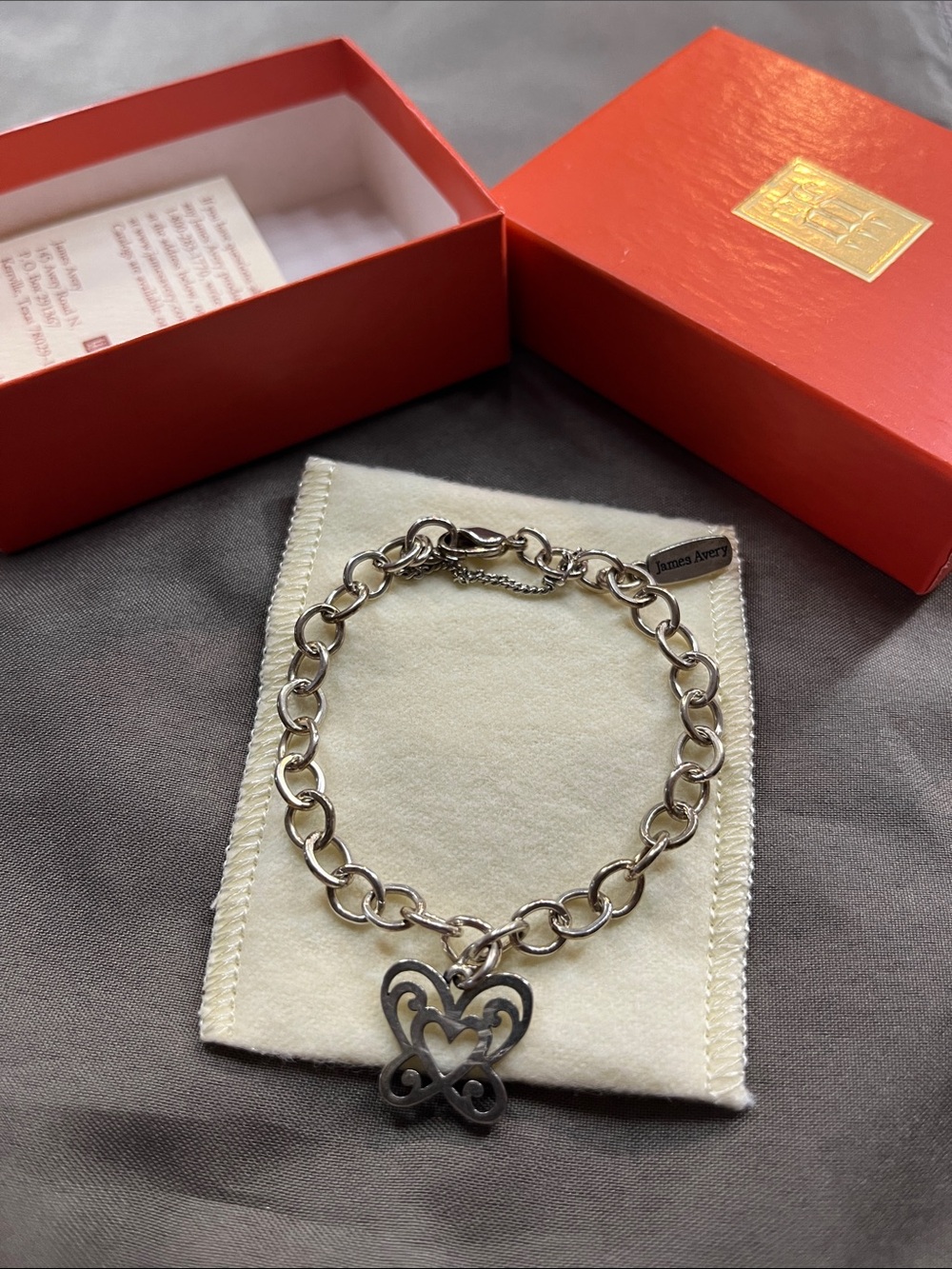 James Avery Silver Heart-Butterfly Charm Link Bracelet